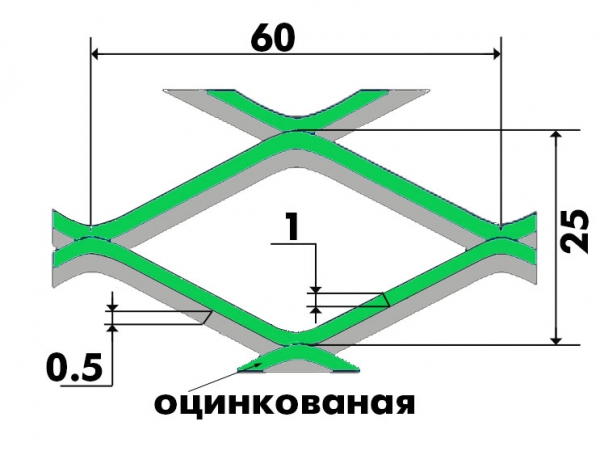 Сетка просечно-вытяжная 25х60х1,0х0,5 оцинкованная 1х23м