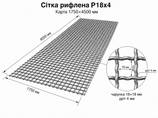 Сетка рифленая Р18х4. Карта 1.75х4.5 м